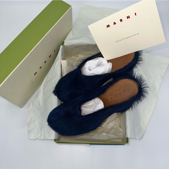 MARNI FUSSBETT SABOT HEELS IN ECLIPSE - LONG HAIR CALF SKIN - Picture 3 of 9